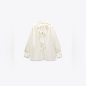 Zara Bow Trim Satin Effect Bow Blouse